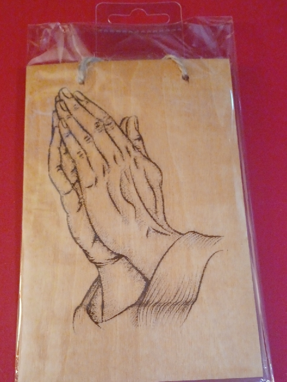 4x6 Wooden Hanging Plaque with Praying Hands - Natural Wood